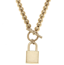Load image into Gallery viewer, Grayson Padlock T-Bar Necklace in Worn Gold