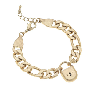 Whitney Padlock Chain Bracelet in Worn Gold