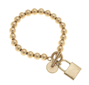 Grayson Padlock T-Bar Bracelet in Worn Gold