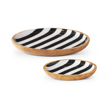 Load image into Gallery viewer, Wooden Black &amp; White Striped Plates w/Enamel Inside
