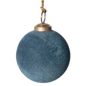 Round Flocked Glass Ball Ornament, 3 Colors