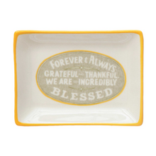 Load image into Gallery viewer, Stoneware Plate w/ Saying &amp; Yellow Rim, Multi Color