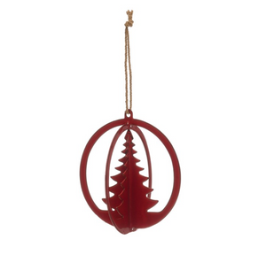 4"H Enameled Metal Ornament w/ Tree, Red