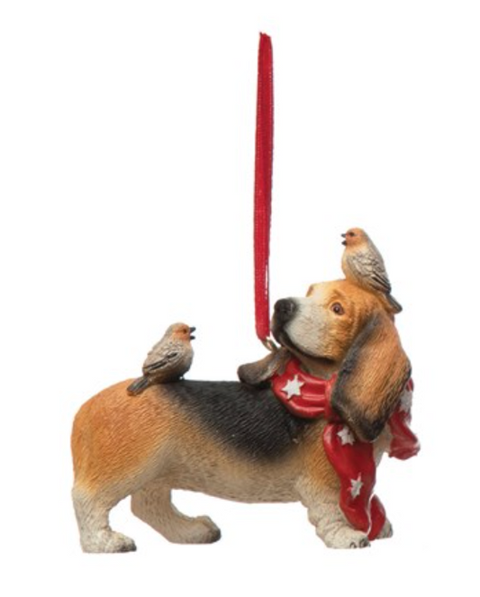 4"H Resin Dog Ornament w/ Birds