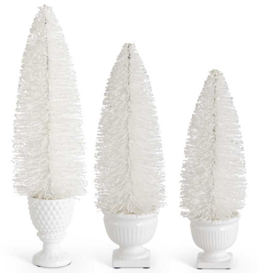 Glittered White Bottle Brush Trees