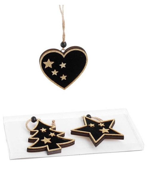 Christmas Ornament: S/3 Star/heart/tree