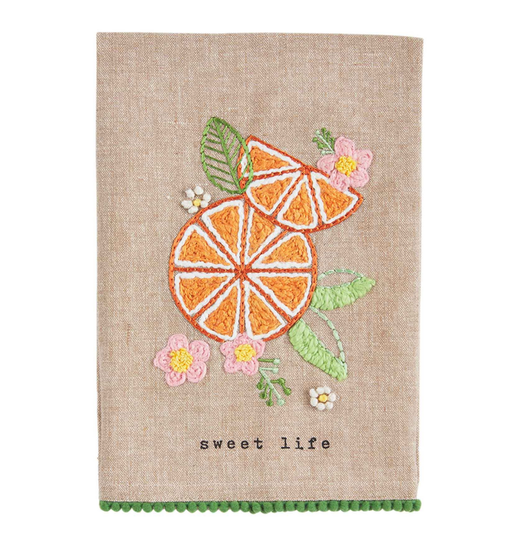 Orange Embroidered Fruit Towel