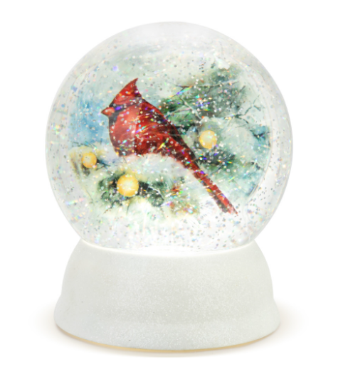 Lit Snow Frosted Cardinal Snow Globe