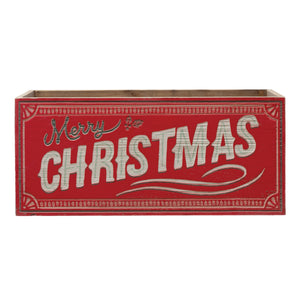 Wood Crate w/ Handles "Merry Christmas", Red