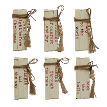 Load image into Gallery viewer, Wood Block Faux Books w/ Holiday Saying, Wood Beads &amp; Jute Tie, White &amp; Red