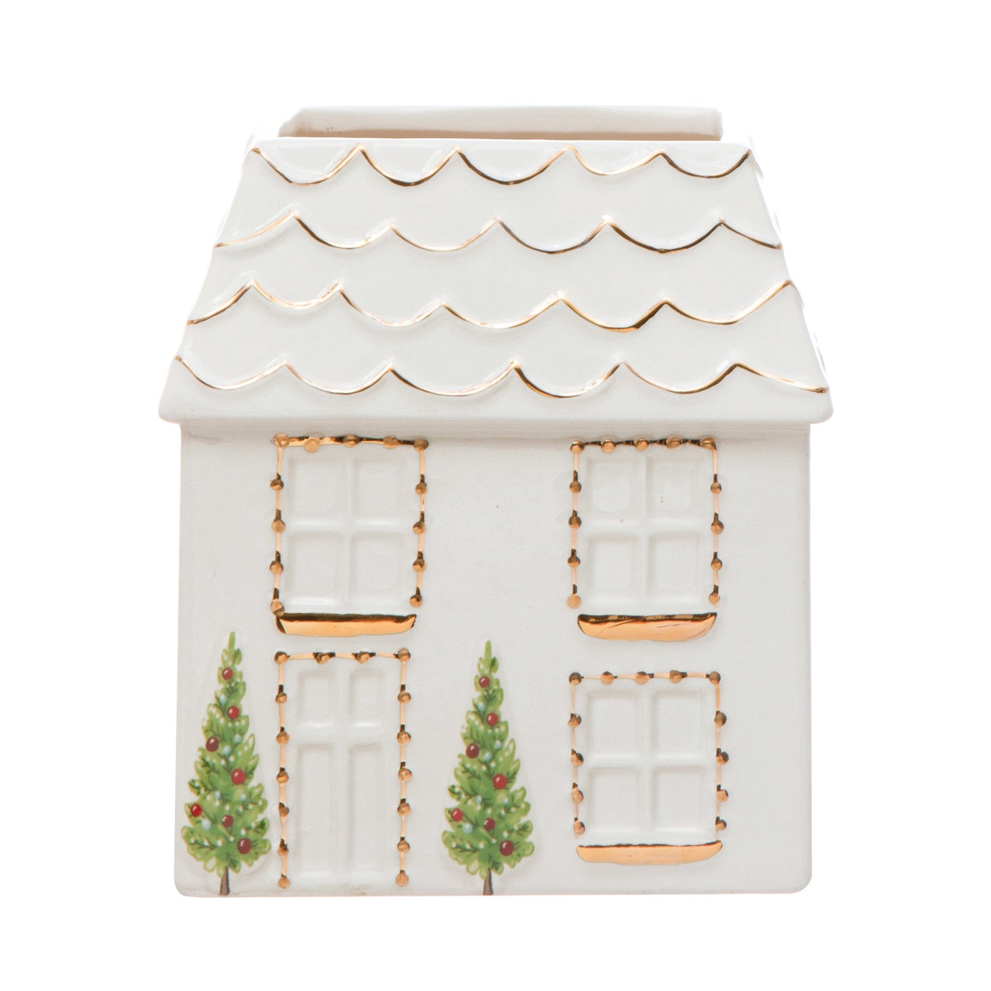 Stoneware House Vase w/ Gold Electroplating, White