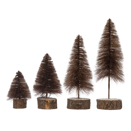 Fabric String Trees w/ Wood Slice Bases, Dark Brown