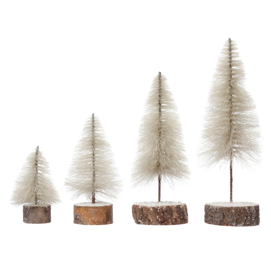 Fabric String Trees w/ Wood Slice Bases, Cream Color