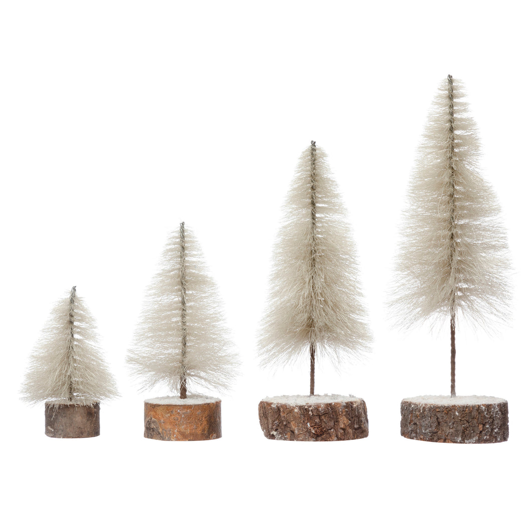 Fabric String Trees w/ Wood Slice Bases, Cream Color