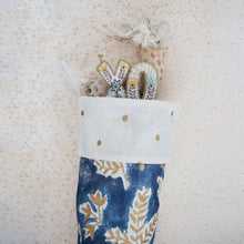 Load image into Gallery viewer, Cotton Stocking w/ Deer, Cream, Blue &amp; Gold Color