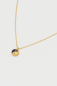 Yin Yang Cz Enamel Necklace -  Yellow Gold