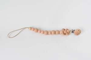 Apricot Silicone Bead & Wood Ring Pacifier Clip