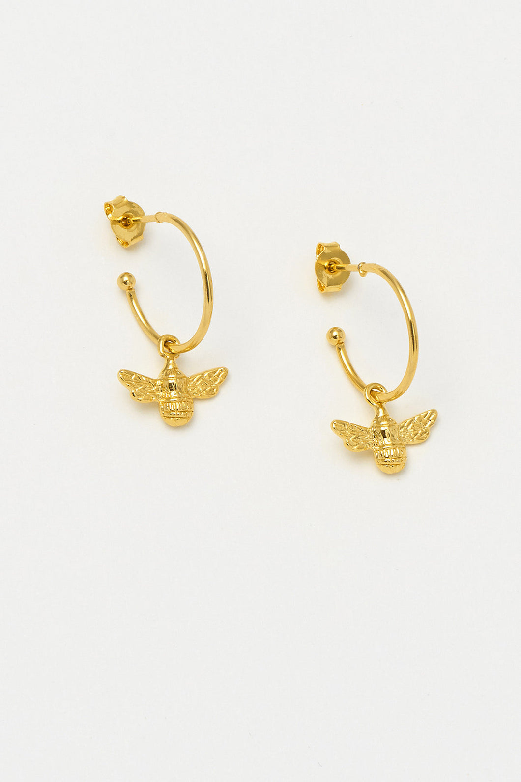 Bee Drop Hoop Earrings  Gold