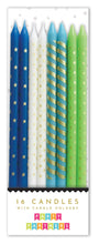 Load image into Gallery viewer, Metallic Patterned 16 Candle Set - Blue &amp; Green