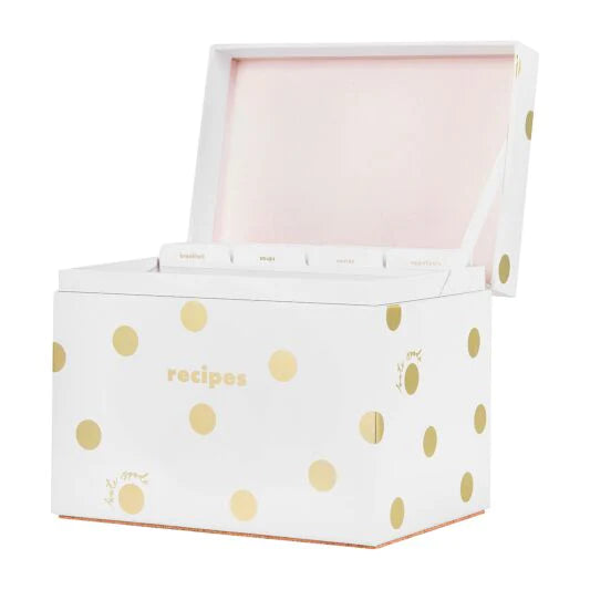 Recipe Box, Gold Dot with Script