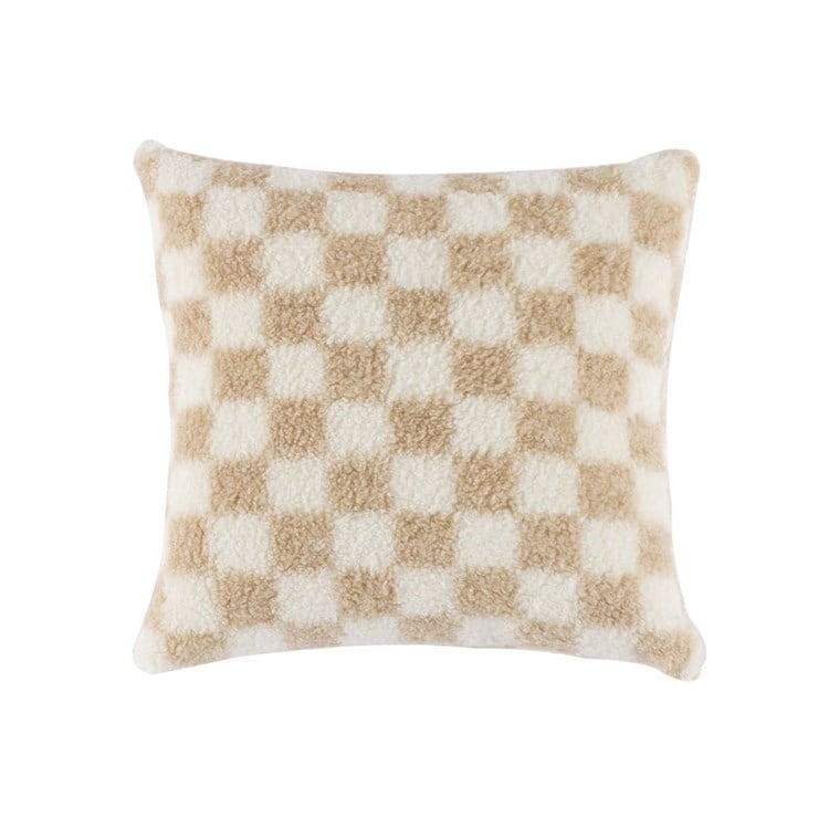 ANYA CHECK PILLOW, TAN