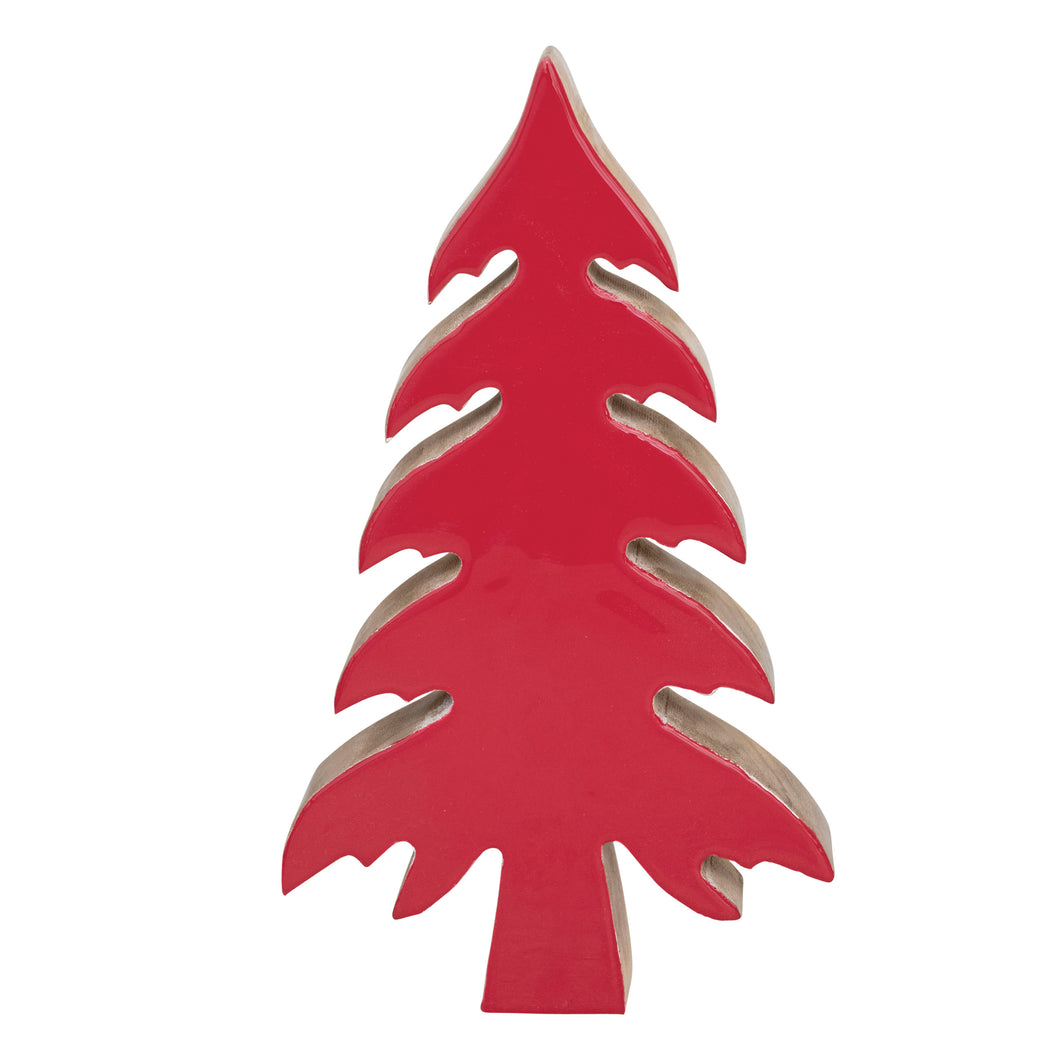Enameled Mango Wood Christmas Tree, Red
