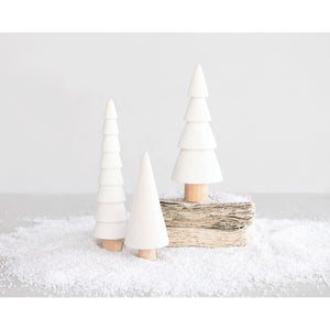 White Flocked Wood Trees with Glitter