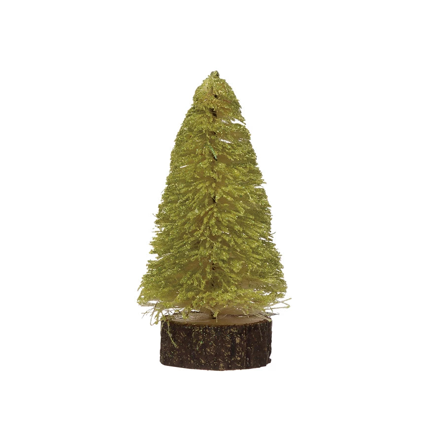 Chartreuse Bottle Brush Tree w/ Wood Slice Base