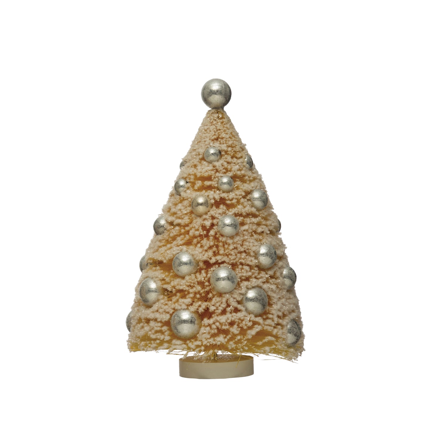 Cream Bottle Brush Christmas Tree with Silver Ornaments