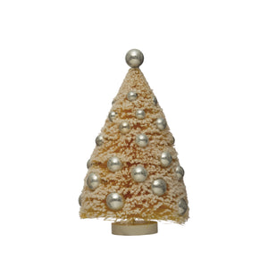 Cream Bottle Brush Christmas Tree with Silver Ornaments